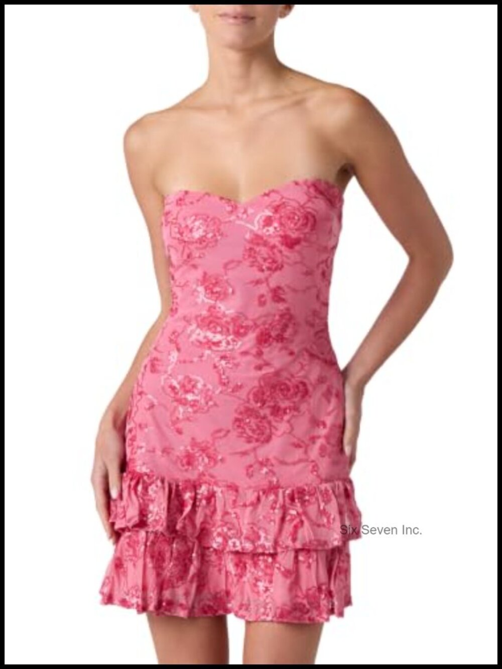 Sequin Ruffle Strapless Mini Cocktail Dress with Sweetheart Neckline